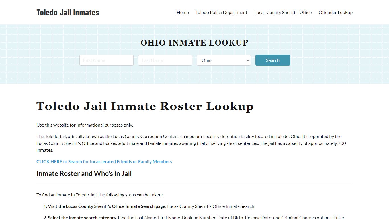 Toledo Jail Inmate Roster, Lucas County, OH, Offender Search